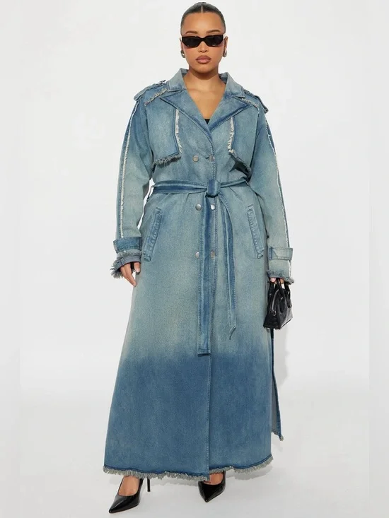 Washed Blue Denim Trench Coat - Picture 5 of 7